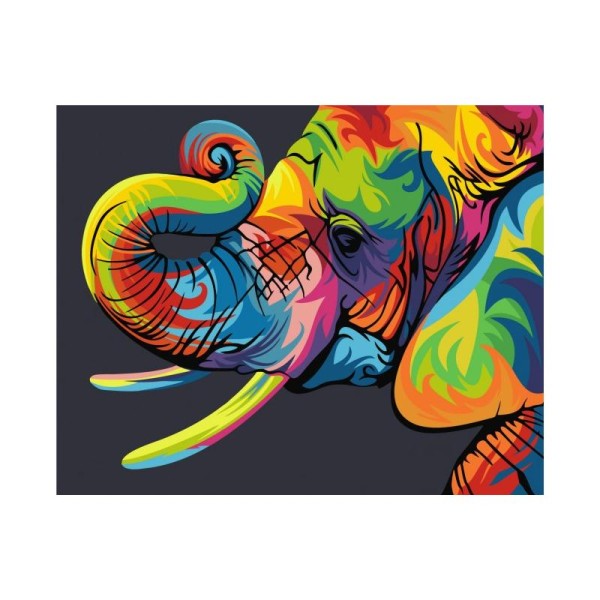 Kit de peinture par numéros - Éléphant arc-en-ciel - 50x40cm - Photo n°1