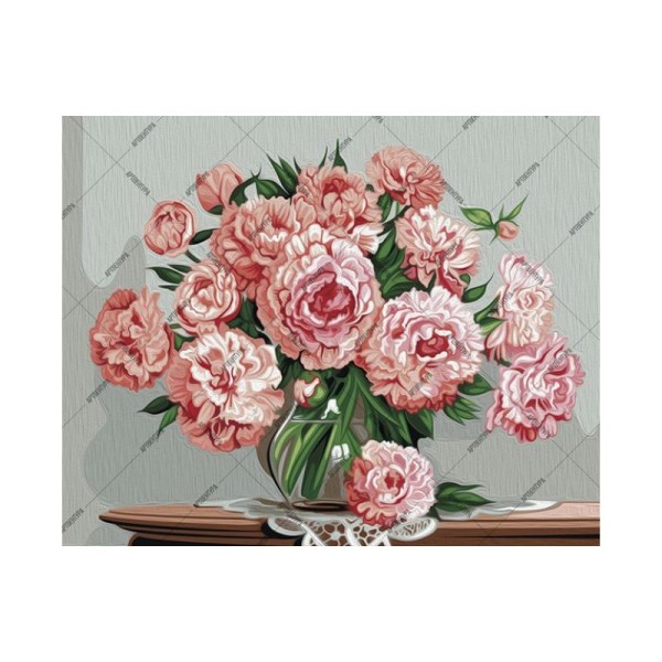 Kit de peinture par numéros - Pivoines dans le vase - 50x40cm - Photo n°1
