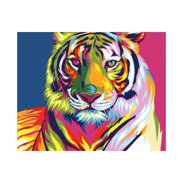 Kit de peinture par numéros - Tigre arc-en-ciel - 50x40cm - Photo n°1