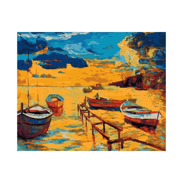 Kit de peinture par numéros - Paysage avec des bateaux - 50x40cm - Photo n°1
