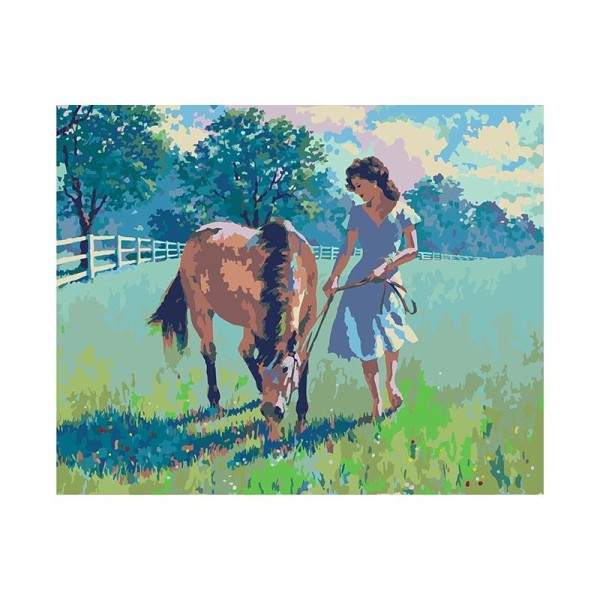 Kit de peinture par numéros - Les femmes et le cheval - 50x40cm - Photo n°1