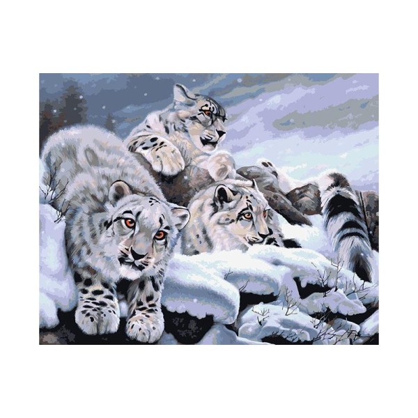 Kit de peinture par numéros - Panthères d'hiver - 50x40cm - Photo n°1