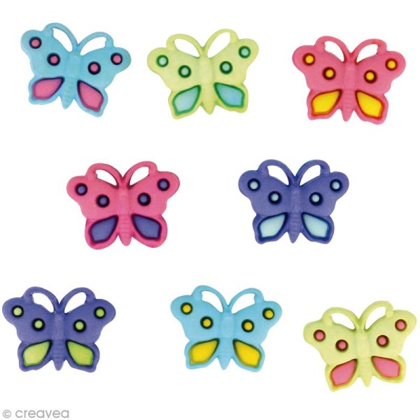 Assortiment de boutons décoratif - papillons x 8 - Photo n°1