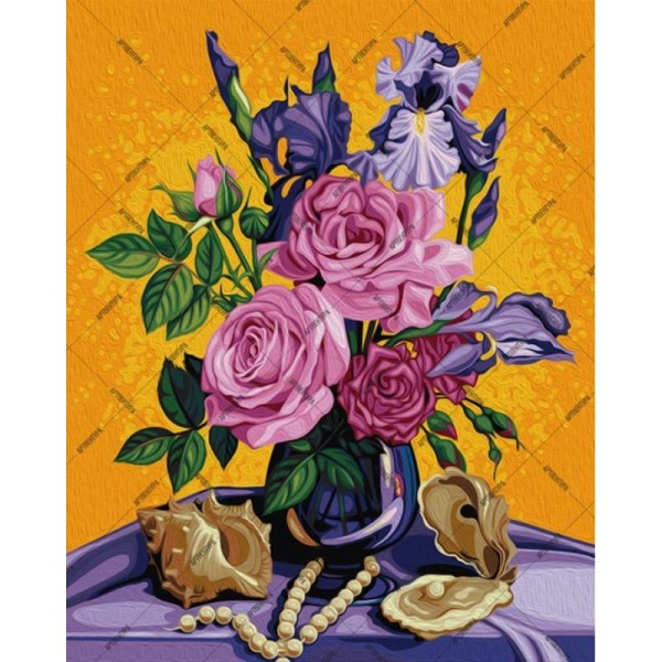 Kit de peinture par numéros - Rose Bouquet - 50x40cm - Photo n°1