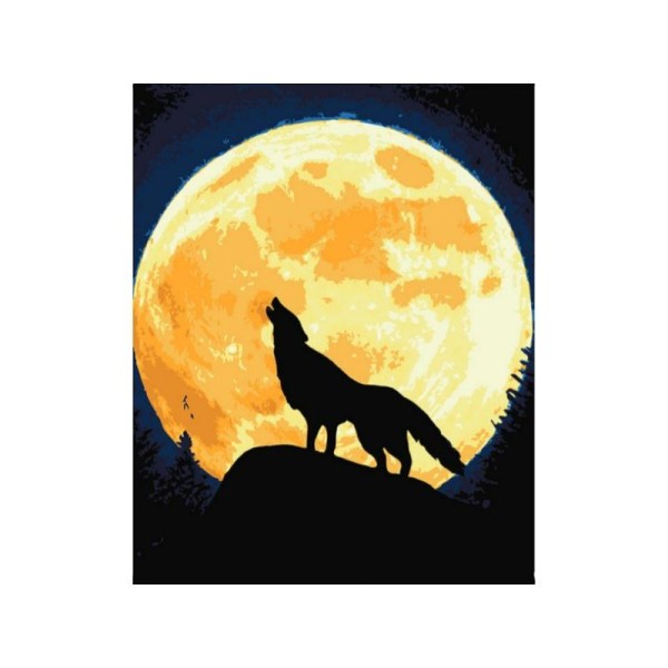 Kit de peinture par numéros - Loup et la Lune - 50x40cm - Photo n°1