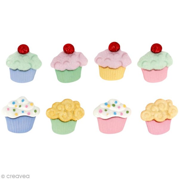 Assortiment de boutons décoratif - cupcakes x 8 - Photo n°1