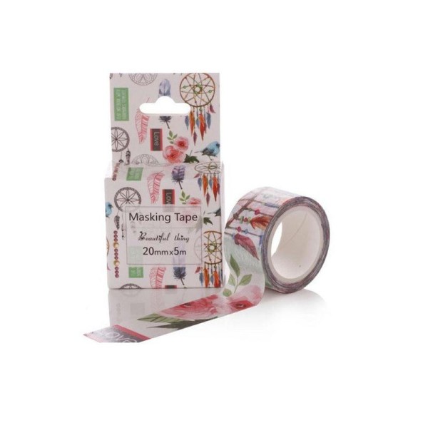 Washi Tape  ruban adhésif scrapbooking 2 cm x 5 m FLEUR PLUME - Photo n°1