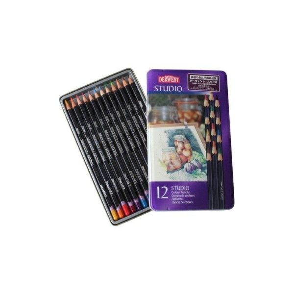 Derwent Studio Crayons de couleur Boîte métal de 12 Import Royaume Uni - Photo n°1