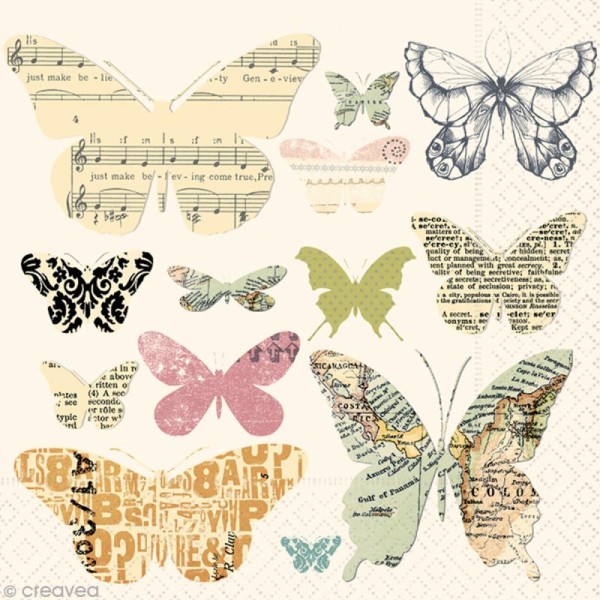 Serviette en papier Animaux - Papillons musique - 33 x 33 cm - Photo n°1