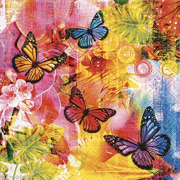 Serviette en papier Animaux - Papillons coloriés - 33 x 33 cm - Photo n°1