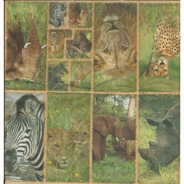 4 Mouchoirs en papier Animaux Sauvages Lion Elephant Guepard - Photo n°1