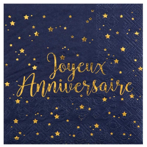 20 Serviettes bleu marine et or Joyeux Anniversaire - Serviette de table  papier - Creavea