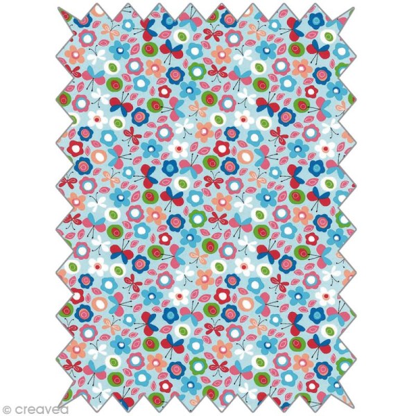 Coupon tissu hiboux, pré de fleurs - 100 x 65 cm - Photo n°1