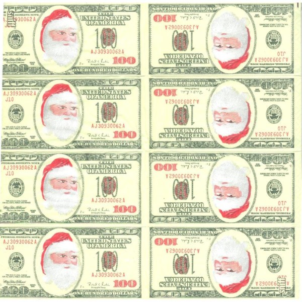4 Mouchoirs en papier Dollars du Père Noël - Photo n°1