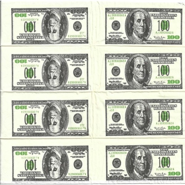 4 Mouchoirs en papier 100 Dollars - Photo n°1