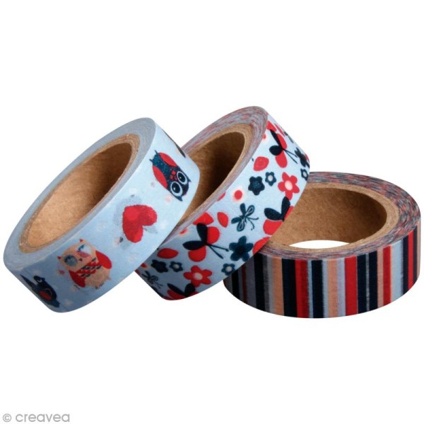 Washi tape Summer Time hiboux 15 mm x 10 m - 3 rouleaux - Photo n°2