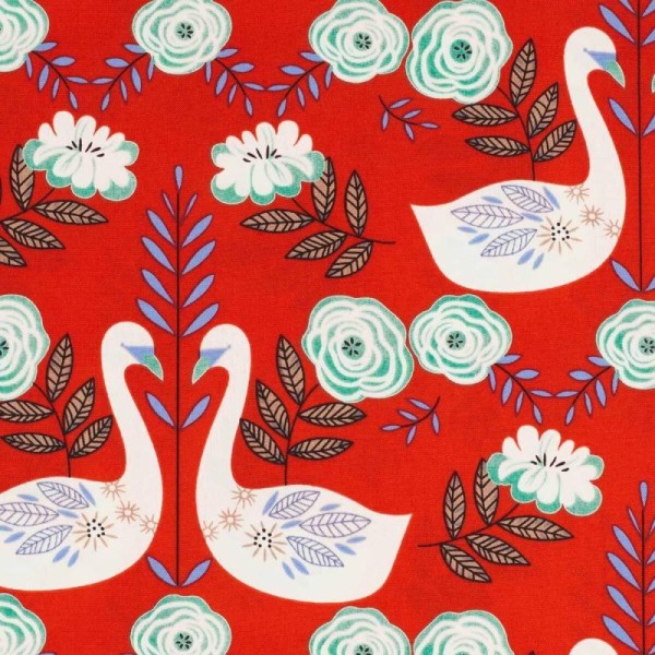 Tissu lovely swans - Rouge - Photo n°1