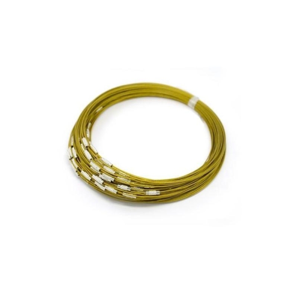 2 Colliers doré ras de cou tour fil métal câble à vis 44 cm - Photo n°1