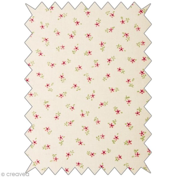 Coupon tissu roses et fleurs - 100 x 65 cm - Photo n°1