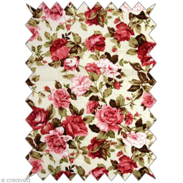 Coupon tissu roses et vrilles - 100 x 65 cm - Photo n°1