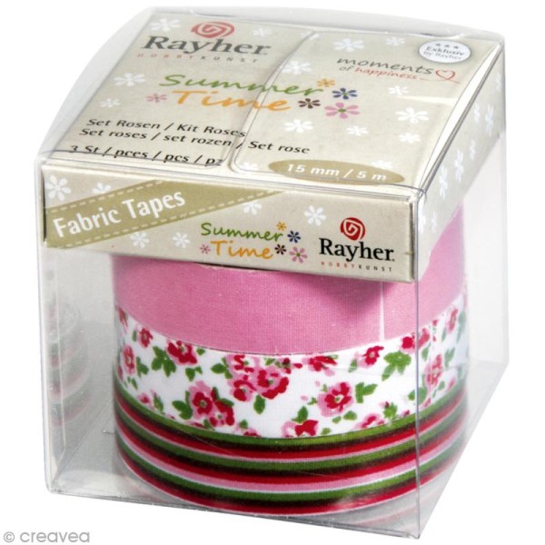 Fabric tape Kit - roses - 15 mm x 5 m - Photo n°1