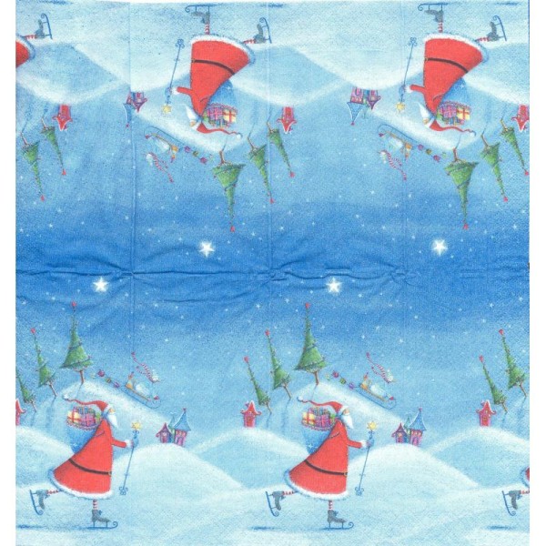 4 Mouchoirs en papier Père Noël à Ski - Photo n°1