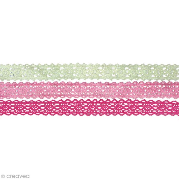 Fabric tape Kit - roses à dentelles - 15 mm x 1 m - Photo n°2
