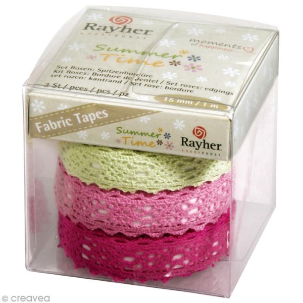 Fabric tape Kit - roses à dentelles - 15 mm x 1 m - Photo n°1