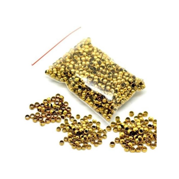 1000 Perles à écraser- Diamètre 3 mm - Couleur doré vieilli - Photo n°1