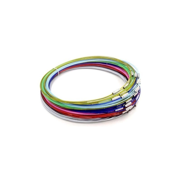 5 Colliers ras de cou tour fil métal câble à vis 44 cm couleur mixte - Photo n°1