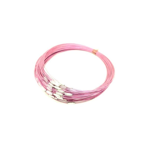 2 Colliers ras de cou tour fil métal câble à vis 44 cm couleur rose - Photo n°1