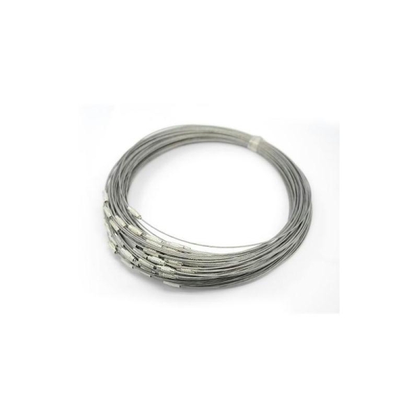2 Colliers ras de cou tour fil métal câble à vis 44 cm couleur gris - Photo n°1