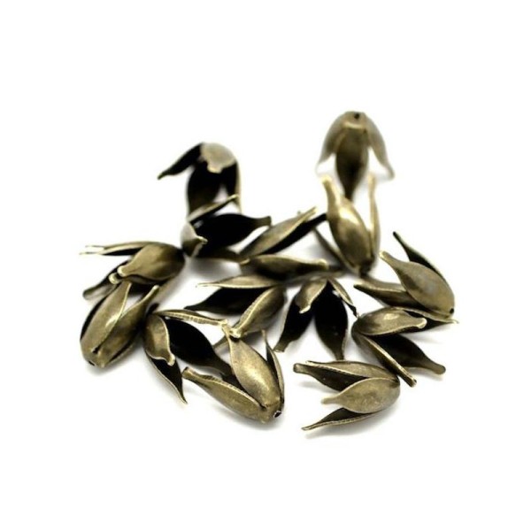 20 Perles Coupelles Fleur 4 Pétales couleur bronze - Photo n°1