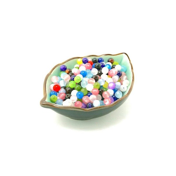 80 Perles style œil de chat en résine couleur mixte 6 mm - Photo n°1