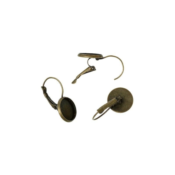 2 Supports Boucles d'oreille dormeuse bronze pour cabochon 12 mm - Photo n°1
