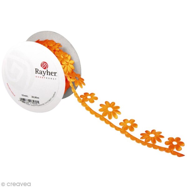 Ruban déco adhésif perforé - Fleurs oranges  - 3 cm x 2 m - Photo n°1