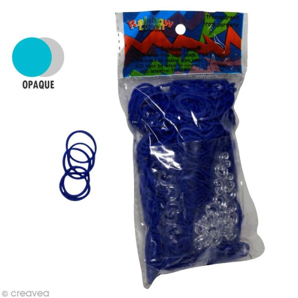 Recharge Rainbow loom 600 élastiques - Bleu marine + 24 fermoirs - Photo n°1