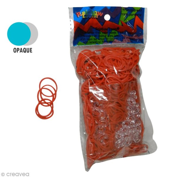 Recharge Rainbow loom 600 élastiques - Orange + 24 fermoirs - Photo n°1