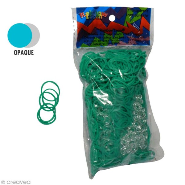 Recharge Rainbow loom 600 élastiques - Bleu vert + 24 fermoirs - Photo n°1