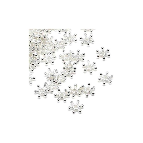 35 Perles Intercalaires flocon de neige couleur plaqué argent 8 x 2 mm - Photo n°1