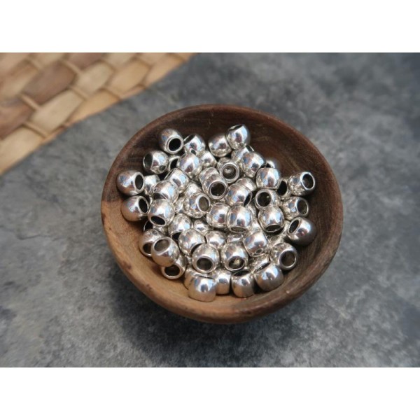 Perles intercalaires massives gros trou de 3 mm en métal argenté, 6x5 mm, 10 pcs - Photo n°2