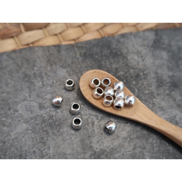 Perles intercalaires massives gros trou de 3 mm en métal argenté, 6x5 mm, 10 pcs - Photo n°3