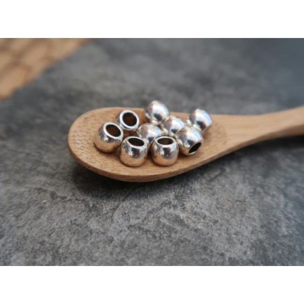Perles intercalaires massives gros trou de 3 mm en métal argenté, 6x5 mm, 10 pcs - Photo n°4