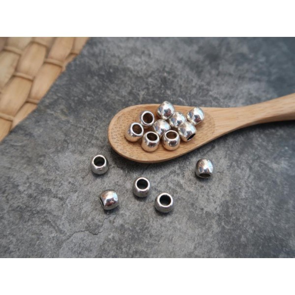 Perles intercalaires massives gros trou de 3 mm en métal argenté, 6x5 mm, 10 pcs - Photo n°1