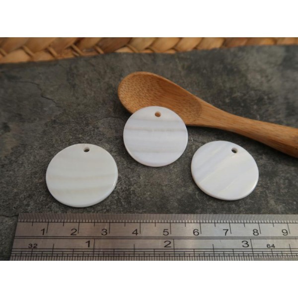 5 mm, Grands pendentifs ronds en nacre blanche, Sequins ronds en nacre de coquillage, 5 pcs - Photo n°5