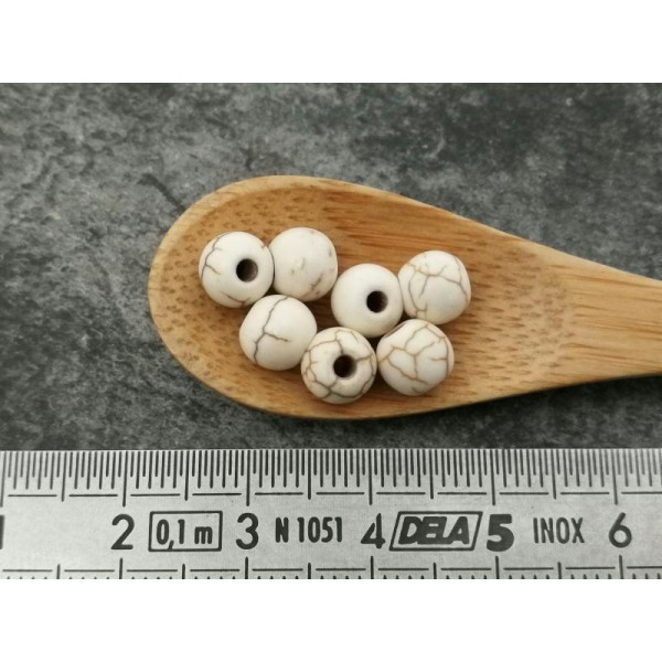 6 mm, Perles intercalaires rondes en pierre howlite blanche veinnée, 20 pcs - Photo n°3