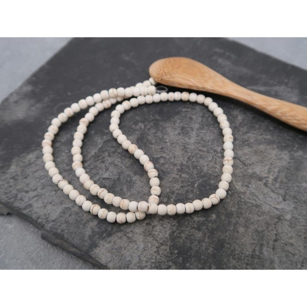 Perles intercalaires ronde en pierre blanche howlite veiné, 4 mm, 50 pcs - Photo n°1
