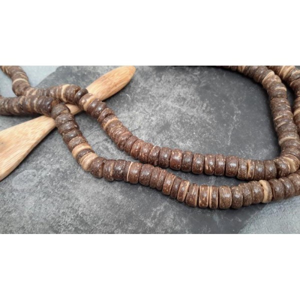 8 mm, Perles rondelles tubes en bois de coco marron, Perles naturelles - Photo n°1