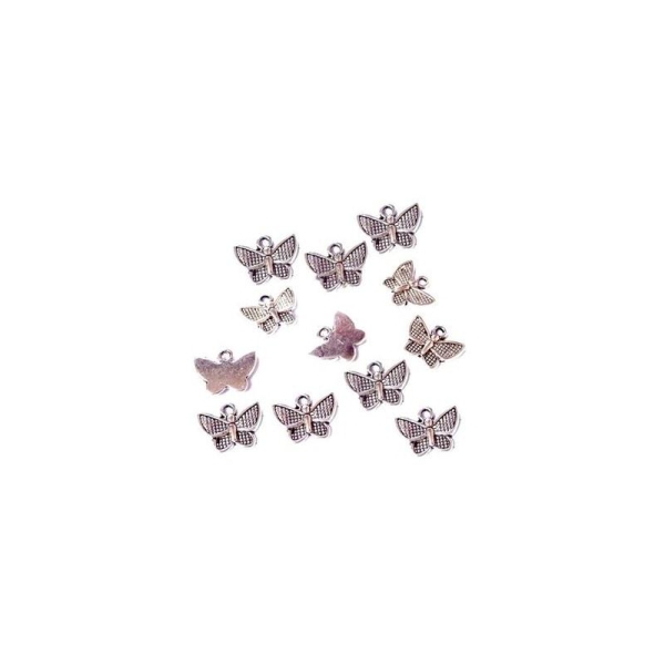 70 Breloques papillon Longueur 10 x 13 mm argenté - Photo n°1