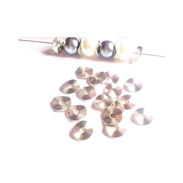 35 Perles intercalaires plates courbé -9 mm - Couleur Argenté - Photo n°1
